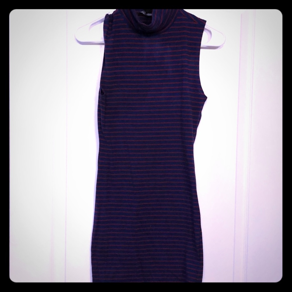 Striped turtleneck midi dress